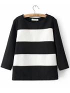 Romwe Color-block Striped Jacquard Sweatshirt