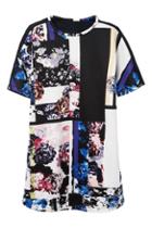 Romwe Romwe Floral Print Check Panel Loose Dress