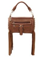 Romwe Brown Zipper Fringe Studded Belt Buckle Bag