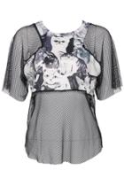 Romwe Romwe Cat Print Hollow Black Short-sleeved T-shirt