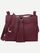 Romwe Faux Leather Tassel Trimmed Shoulder Bag - Burgundy
