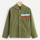 Romwe Rainbow Print Tape Panel Hoodie Jacket