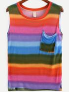 Romwe Multicolor Rainbow Print Sleeveless Top With Pocket