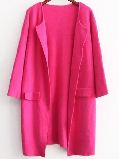 Romwe Open Front Pockets Rose Red Coat