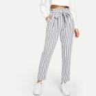 Romwe Vertical Striped Frill Belted Pants