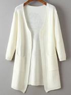 Romwe Beige Portrait Print Pocket Longline Cardigan
