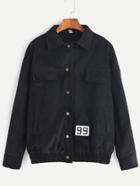 Romwe Black Corduroy Dropped Shoulder Seam Patch Jacket