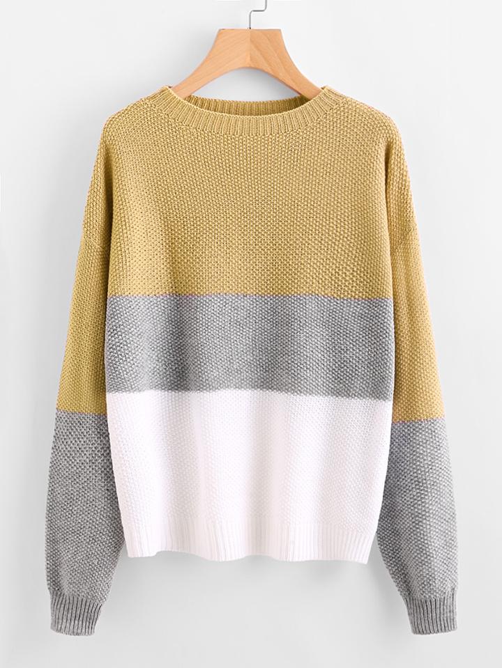 Romwe Color Block Textured Jumper