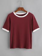 Romwe Contrast Trim Ribbed Tee