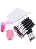 Romwe Sponge Cleaner Brush Set And 10pcs Makeup Brushes With Bag