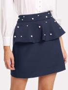Romwe Pearl Beaded Flounce Skirt