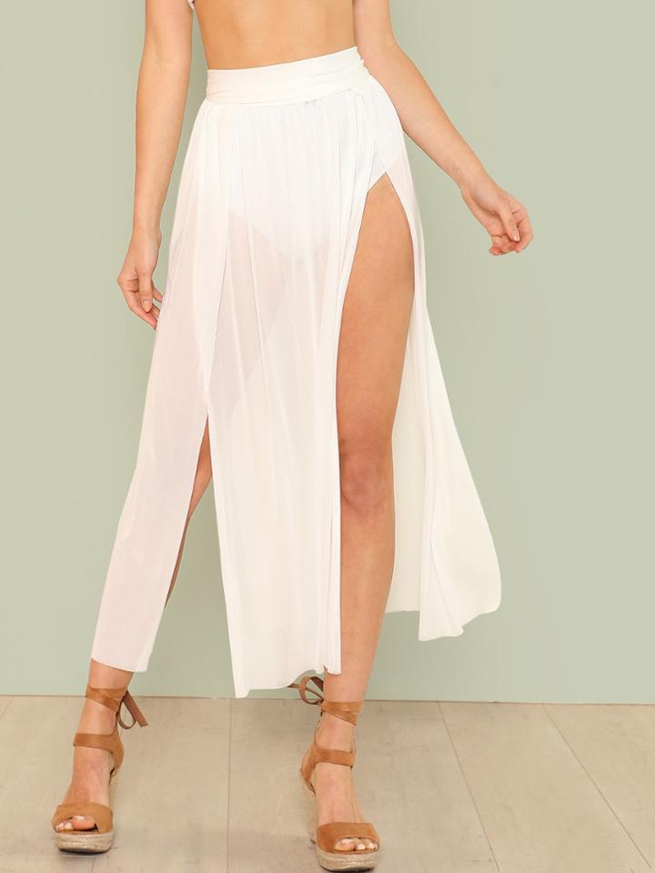 Romwe Split Mesh Skirt Cover Up