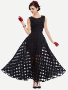 Romwe Mesh Checkered Flowy Dress