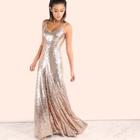 Romwe Backless Sequin Cami Maxi Prom Dress