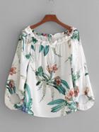 Romwe Frill Neck Floral Print Blouse