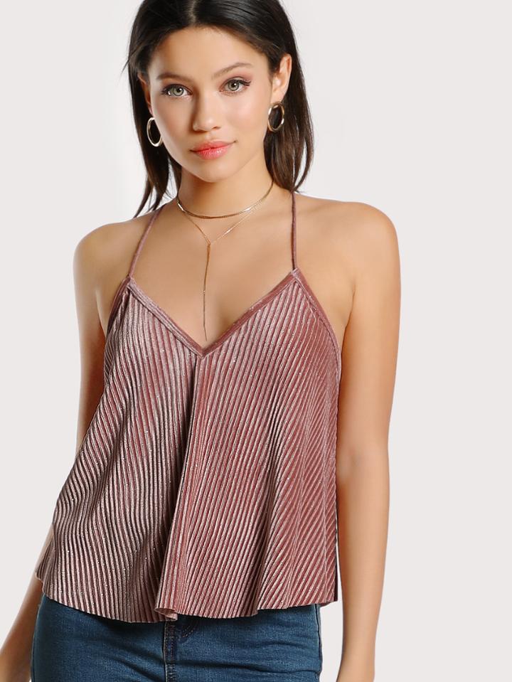 Romwe Ribbed Velvet Swing Halter Top