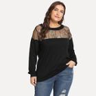 Romwe Plus Contrast Mesh Embroidery Tee