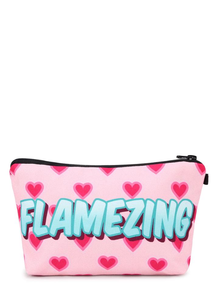 Romwe Letter & Heart Print Makeup Bag