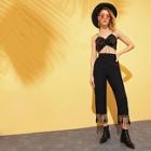 Romwe Solid Fringe Hem Pants