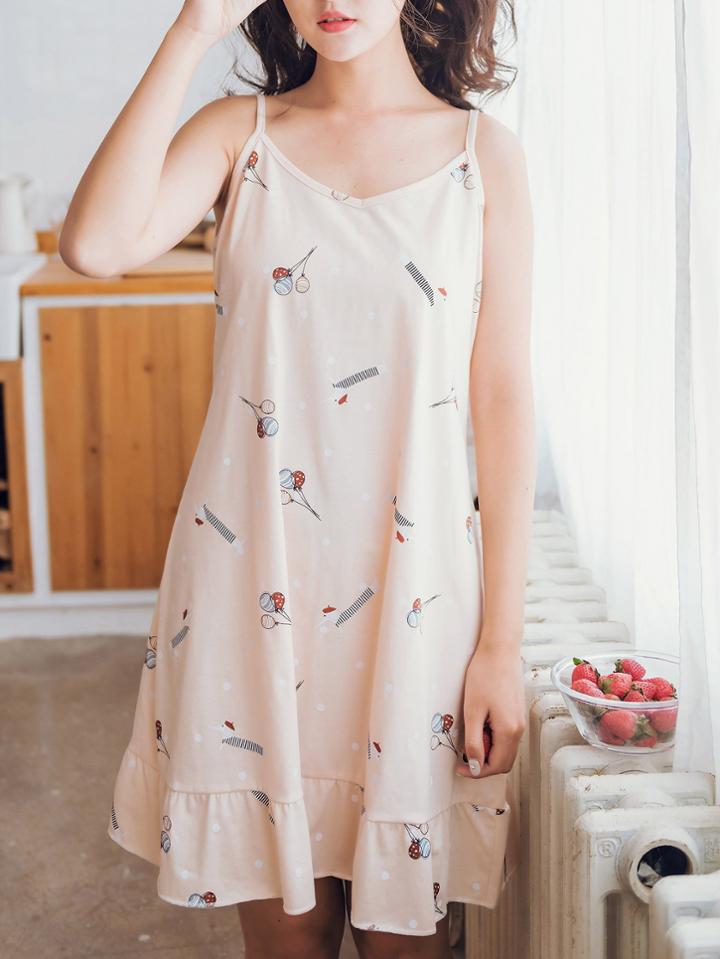 Romwe Balloon Print Ruffle Hem Cami Dress