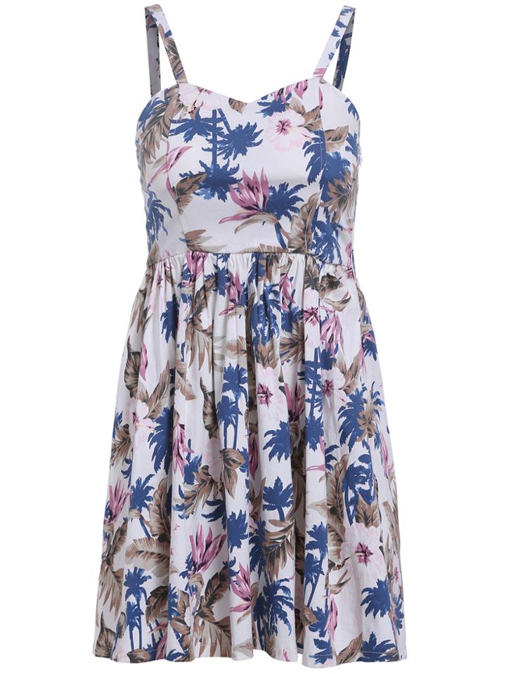 Romwe Spaghetti Strap Coconut Trees Print Dress