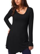 Romwe Long Sleeve Asymmetrical Black T-shirt