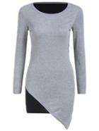 Romwe Long Sleeve Asymmetrical Tight Grey Dress