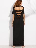 Romwe Dolman Sleeve Pocket Cutout Back Maxi Tee Dress