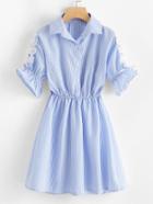 Romwe Lace Trim Fluted Sleeve Striped Dress