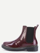 Romwe Burgundy Patent Leather Round Toe Elastic Short Boots