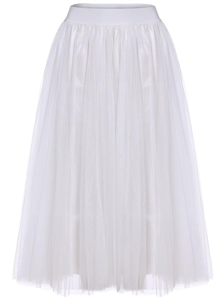 Romwe Sheer Mesh Pleated White Skirt