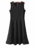 Romwe Black Sleeveless Zipper Lace Splicing Skater Dress