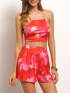 Romwe Red Spaghetti Strap Floral Top With Skirt