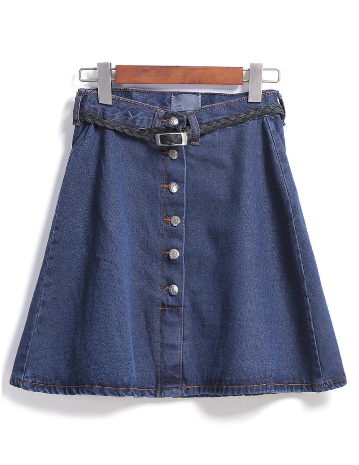Romwe With Buttons Denim A-line Skirt