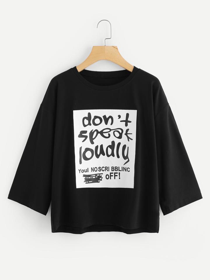 Romwe Drop Shoulder Slogan Print Tee