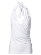 Romwe White Surplice Front Ruched Halter Neck Top