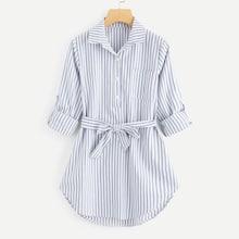 Romwe Tie Waist Button Deatsil Striped Shirt Dress