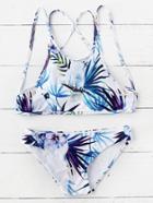 Romwe Bird Print Strappy Bikini Set