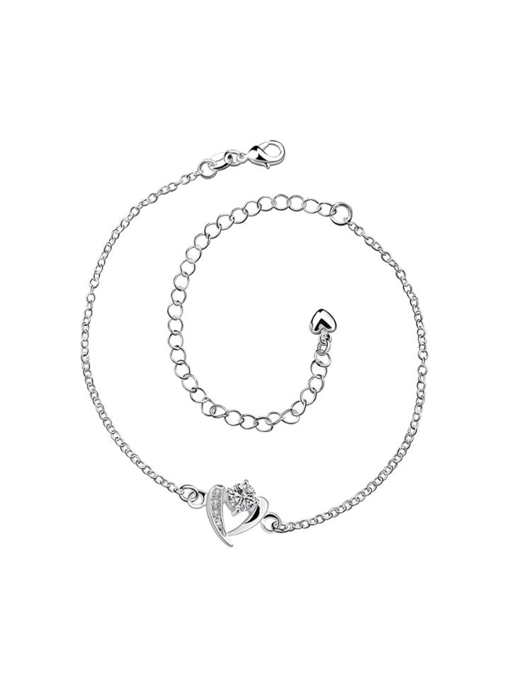 Romwe Faux Diamond Heart Detail Chain Anklet