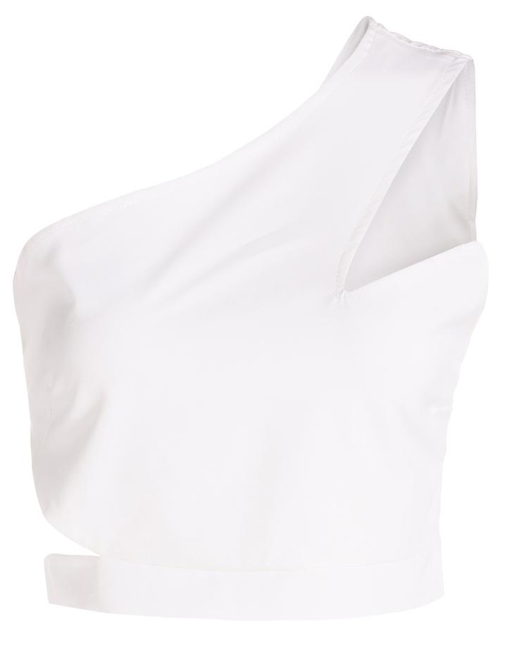 Romwe One-shoulder Cut Out White Tank Top