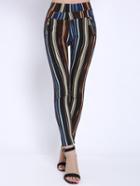 Romwe Elastic Waist Vertical Striped Slim Leggings