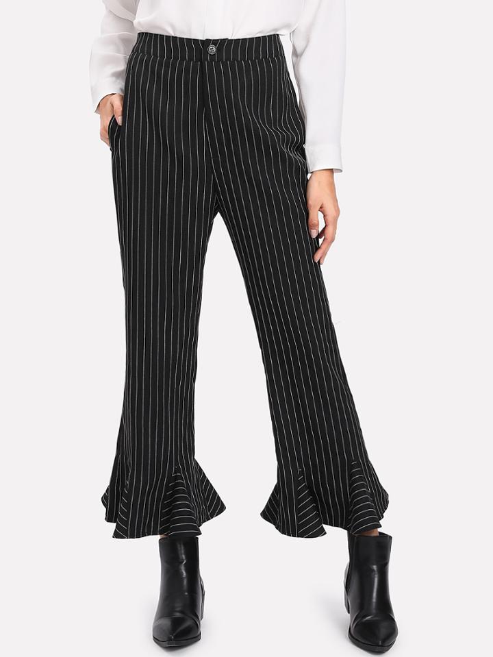 Romwe Ruffle Hem Pinstripe Pants