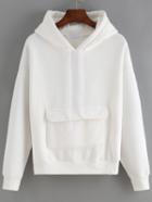Romwe Hooded Drawstring Pocket White Sweatshirt