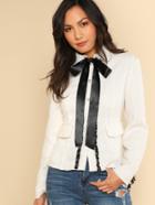 Romwe Contrast Bow Tied Neck Fitted Jacket