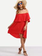 Romwe Red Ruffle Off The Shoulder Asymmetrical Dress