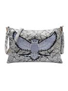 Romwe Embroidered Owl Patch Paint Splatter Print Clutch - Grey