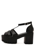 Romwe Black Lug Sole Ankle Strap Gladiators