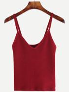 Romwe Burgundy Ribbed Knit Cami Top