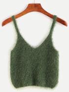 Romwe Green Fuzzy Spaghetti Strap Crop Sweater Vest
