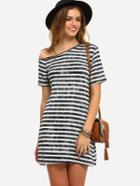 Romwe Black Stripe One Shoulder Short Sleeve Dress